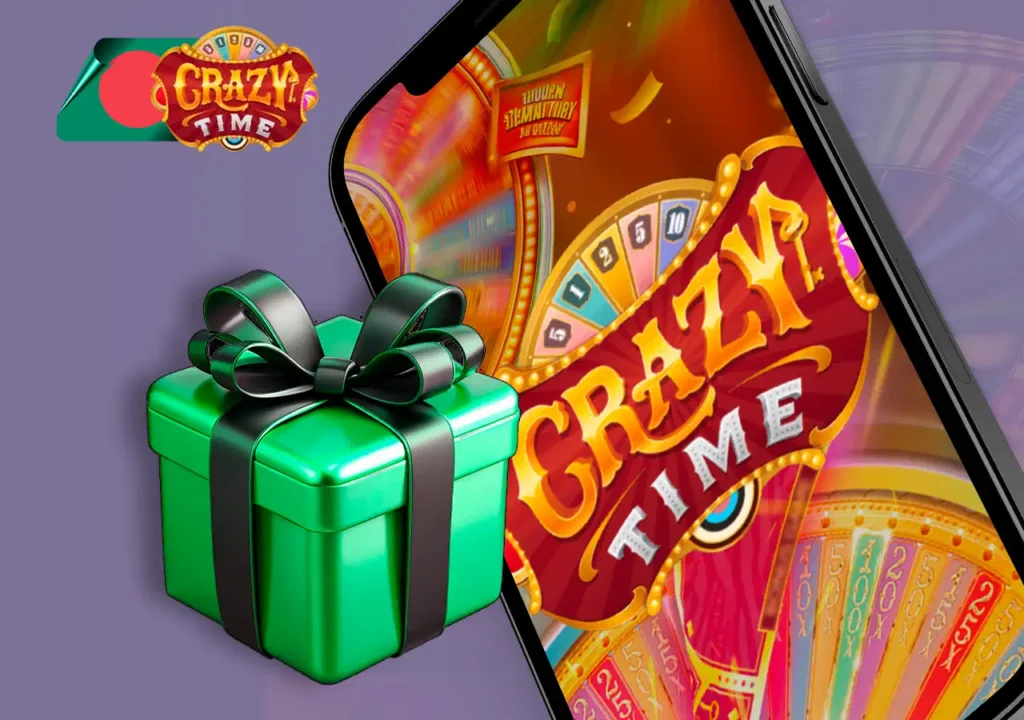Crazy Time bonus page with gift box in front