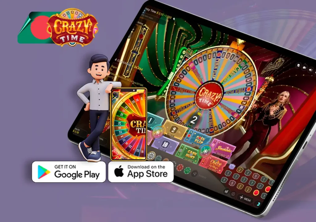Bonus page Crazy Time and mobile app download icons